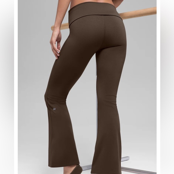 ALO Yoga Pants - Alo Brown Fold-Over Flare Yoga Pants
